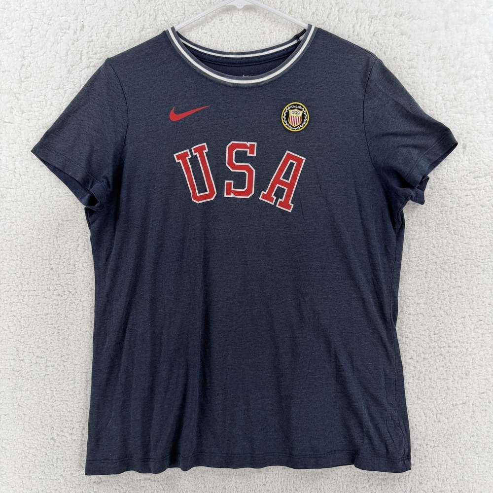 Team USA Shirt Womens Large Blue Short Sleeve Olympic Nike Ringer Graphic Tee